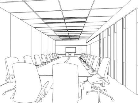 Outline Sketch of a Interior Meeting Room Stock Illustration - Illustration of drafting, pattern: 43413511 Path Illustration, Meeting Hall, Animation Drawing, Classic House Exterior, Interior Design Sketches, Event Hall, Meeting Table, Animated Drawings, Editorial Illustration