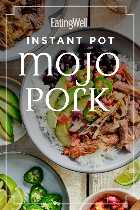 In Cuba, lechon asado (roast pork) is marinated in mojo, a citrus-herb sauce. In this Instant-Pot pork recipe, the pressure cooker infuses similar flavor into pork shoulder. No pressure cooker? Braise the meat in a large pot in a 300°F oven for 4 to 5 hours. #dinner #supper #dinnerideas #supperideas #dinnerrecipes #supperrecipes #healthydinnerideas #healthysupperideas #healthydinnerrecipes #healthysupperrecipes #recipe #eatingwell #healthy Instant Pot Mojo Pork, Cuban Mojo Pork Instant Pot, Mojo Pork Instant Pot, Instant Pot Cuban Pork, Pork Shoulder Instant Pot, Instant Pot Pork Shoulder, Slow Roasted Pork Shoulder, Mojo Pork, Pork Shoulder Recipes