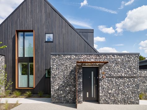 House 19 - Shou Sugi Ban Burnt Timber Cladding, Flint Wall, Rural Houses, Contemporary Front Doors, Cedar Cladding, Build House, House Cladding, Modern Barn House, Wooden Houses