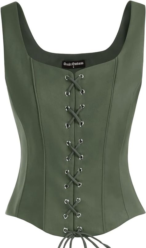 Amazon.com: Scarlet Darkness Women's Renaissance Corset Top Y2k Bustier Vintage Lace-up Tank Top Green L : Clothing, Shoes & Jewelry Peasant Bodice, Peter Pan Outfit, Narnia Costumes, Fair Outfit, Vintage Bustier, Ren Faire Costume, Corset Sewing Pattern, Corsets Vintage, Green Corset