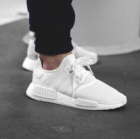 adidas NMD R1 "Triple White" available with FREE shipping Adidas Shoes Outfit, Adidas White Shoes, Adidas White Sneakers, Adidas Shoes Mens, Streetwear Mode, Fresh Shoes, Nmd R1, Adidas Nmd, Adidas White