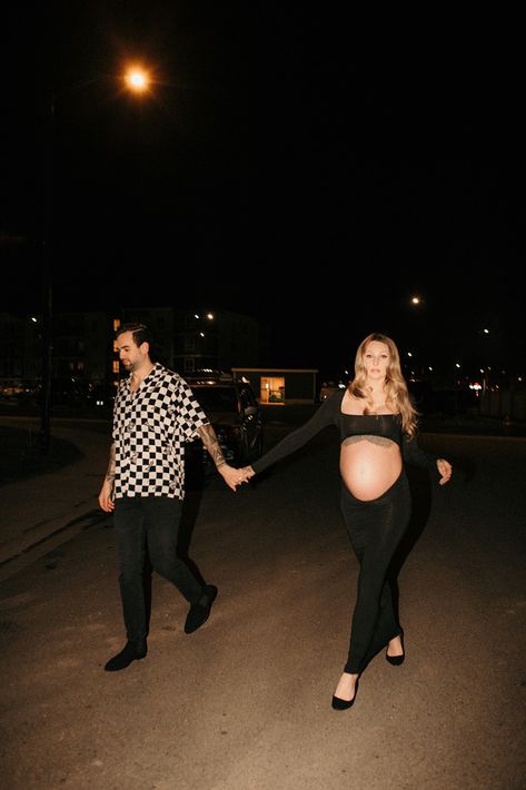 Edgy Pregnant Outfits, Night Time Maternity Photoshoot, Retro Maternity Photoshoot, Vegas Maternity Shoot, Arcade Maternity Shoot, Unconventional Maternity Photos, Grunge Maternity Shoot, Disco Maternity Shoot, Night Maternity Photoshoot