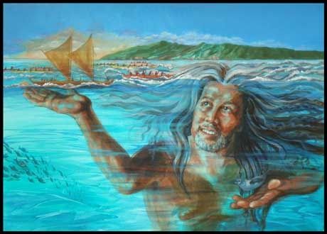 Kanaloa God of Ocean - ThingLink Hawaiian Gods, Hawaiian Mythology, Watercolor Scenes, Molokai Hawaii, Hawaiian Goddess, Hawaiian Legends, Hawaiian History, World Mythology, Polynesian Art