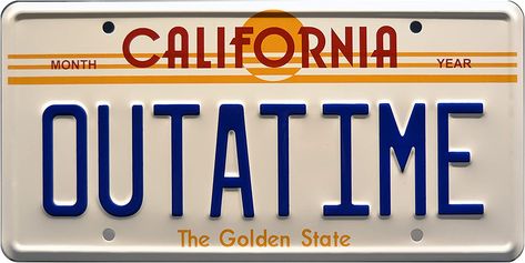 Back to the Future Delorean plates Outatime License Plate, Back To The Future License Plate, License Plate Aesthetic, License Plate Tattoo, 80s Back To The Future, Back To The Future Party, California License Plate, Back To The Future Delorean, Vanity Plates