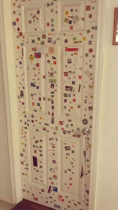 Stickers On Door Aesthetic, Door Decorations Bedroom Aesthetic, 00s Nostalgia, White Door, Mabel Pines, Dream Room, New Room, Room Inspo, Childhood Memories