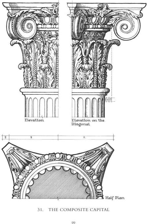 The Composite Capital - Classical Architecture - Northern Architecture Corinthian Column Drawing, Corinthian Order, Corinthian Columns, Corinthian Capital, Architecture Antique, Column Capital, Architectural Columns, Architecture Drawing Sketchbooks, Art Coquillage