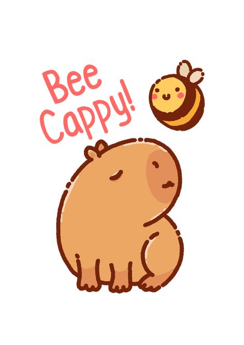 Cute capybara and bee illustration, animal pun be happy Capybara Quotes, Capybara Tattoo, Capybara Illustration, Capybara Drawing, Capybara Cartoon, Capybara Art, Be Happy Sticker, Capybara Sticker, Bee Puns