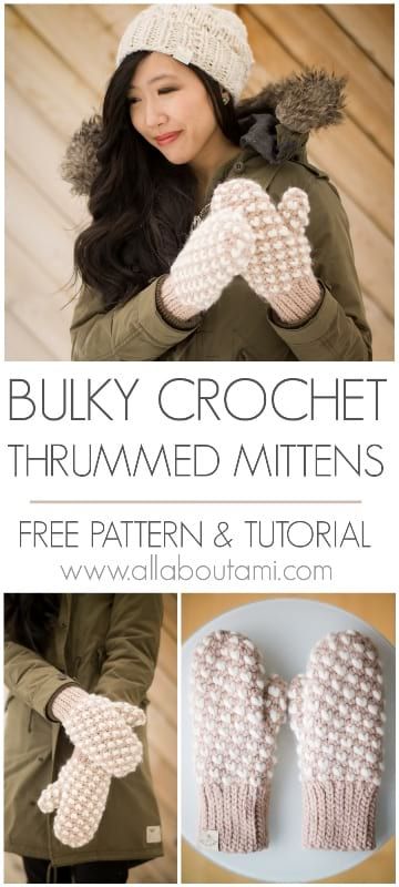 Pattern: Bulky Crochet Thrummed Mittens - All About Ami Easy Crochet Gloves, Winter Crochet Ideas, Cute Gloves, Bulky Crochet, All About Ami, Crochet Apparel, Glove Pattern, Crochet Gloves Pattern, Winter Crochet