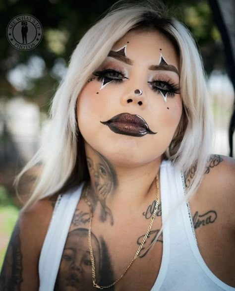 Smile Now Cry Later Makeup, Chola Clown Makeup, Gangsta Clown Makeup, Chicano Clown Makeup, Chola Party, Chicano Clown, Chola Makeup, Clown Ideas, Ideas Disfraz