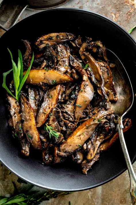 These Easy Sautéed Portobello Mushrooms are a succulent and savory side dish to add to a wide variety of meals. Add these pan-fried portobello slices to crepes, omelettes, to top steak or burgers. They are also a great savory and meaty-textured component to add to plant-based dishes. And the best part is they only take 15 minutes to make! Portobello Mushroom Steak Recipes, Steak And Portabella Mushrooms, Portables Mushroom Recipe, Portobello Steak Recipes, Sliced Portabella Mushrooms, Sauteed Portabella Mushrooms, Big Portabella Mushroom Recipes, Large Portobello Mushroom Recipes, How To Cook Portabella Mushrooms