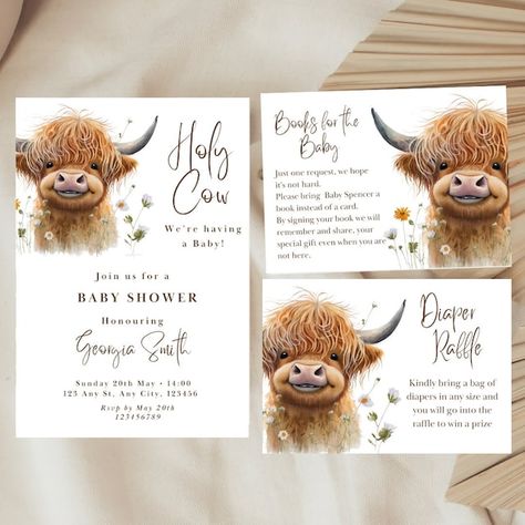 DesignCoOpStudio - Etsy Highland Cow Themed Baby Shower Ideas, Cow Print Baby Shower Ideas Boy, Cow Invitations, Baby Shower Invitations Templates, Cow Baby Shower Theme, Cow Baby Shower Invitations, Cow Baby Shower, Cutie Is On The Way, Cow Baby Showers