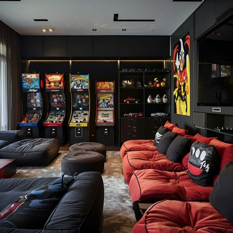 Game Room - Size, Functionality, Uses, Furniture And Renovation Game Room Accent Wall, Luxury Game Room, Modern Game Room, Red Sofas, Board Game Room, Small Game Rooms, Arcade Room, Mario And Princess Peach, Man Cave Room