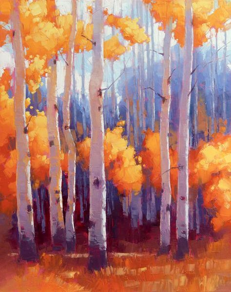 David Mensing, Aspen Trees Painting, Aspen Grove, Autumn Leaves Art, Aspen Tree, Tree Illustration, Watercolor Trees, Amazing Art Painting, Landscape Artist