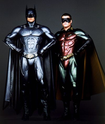 2. Batman and Robin: you can make your own costumes with some bodysuits and belts (though if you can get your hands on some of those fantastic rubber suits from Batman Forever, totally go for it). Batman And Robin 1997, Batman Suit, Clever Halloween, Batman Forever, Batman Film, Batman Costumes, Clever Halloween Costumes, I Am Batman, Val Kilmer