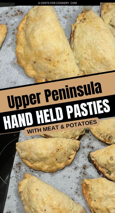 The hearty hand-held meat pies known in Upper Michigan as Pasty's are so satisfying for a working mans lunch or dinner. Ground meat is packed into a flaky pie pastry shell and baked with vegetables for a delicious comfort food classic. Yooper Pasty Recipe, Pasty Recipe Michigan, Beef Pasty, Savory Hand Pies Recipes, Hand Pies Savory, Michigan Food, Pasties Recipes, Meat Pie Recipe, Hand Pie Recipes