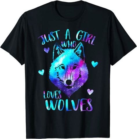 Amazon.com: Just a Girl Who Loves Wolves Themed Galaxy Space Wolf Lover T-Shirt : Clothing, Shoes & Jewelry Wolf Ornament, Galaxy Wolf, Space Wolf, Watercolor Wolf, Wolf Shirt, Wolf T Shirt, Shirt Quilt, Love Mom, Tour T Shirts