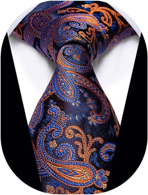 YourTies Orange and Blue Paisley Ties for Men Jacquard Woven Silk Necktie 3.15'' Formal Business Neckties at Amazon Men’s Clothing store Necktie Set, Mens Silk Ties, Business Party, Ties For Men, Orange Tie, Purple Paisley, Paisley Tie, Tie Length, Tie Gifts