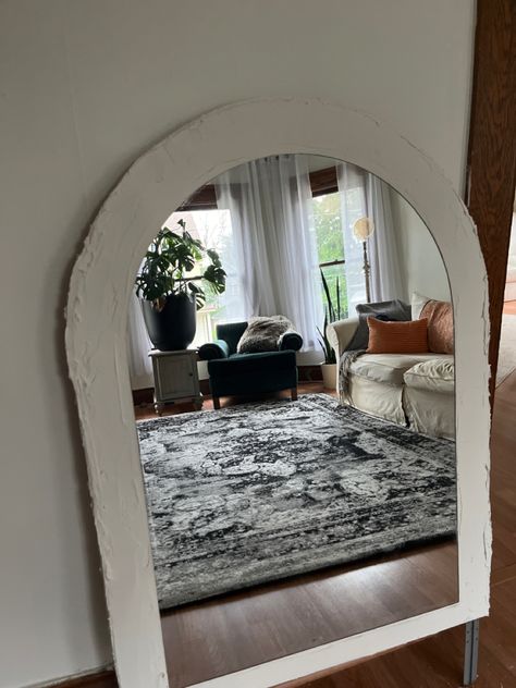 Concrete mirror diy made from vintage arch mirror using sparkling. Industrial trendy and modern arch mirror Diy Arch Mirror Frame, Diy Arch Mirror, Diy Arched Mirror, Concrete Mirror, Diy Arch, Arched Mirror, Arch Mirror, Mirror Frame, Diy Mirror