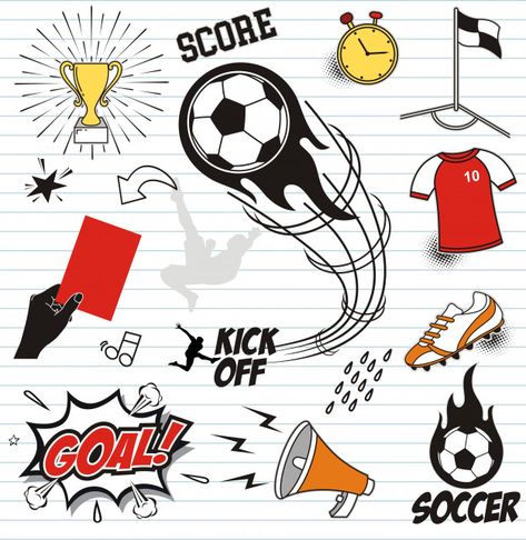 Soccer Doodles, Doodles On Paper, Sports Day Poster, Soccer Banner, Doodle Wall, Football Drawing, Football Illustration, Fashion Design For Kids, Doodle Illustration