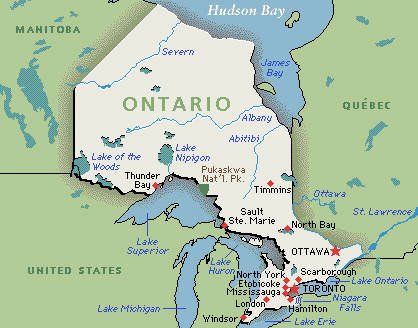 Ontario Map: Google map of Ontario, Canada | GMT Ontario Map, Capital Of Canada, North Bay, County Map, St Lawrence, Satellite Image, Hudson Bay, Detailed Map, America And Canada