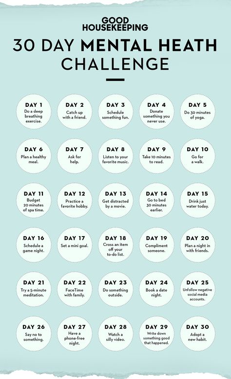 This 30-Day Mental Health Challenge Is Like a Makeover for Your Moodgoodhousemag 30 Day Mental Health Challenge, Mental Health Challenge, Wellness Plan, Happiness Challenge, Cold Home Remedies, Cough Remedies, Health Challenge, Health Check, Good Housekeeping