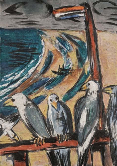 Max Beckmann (1884-1950, German), 1942, Möwen im Sturm (Seagulls in the Storm),  Oil on canvas, 70.3 x 50.4 cm. Storm Artwork, Max Beckmann, Emil Nolde, Sea Gulls, Degenerate Art, Ernst Ludwig Kirchner, Franz Marc, Expressionist Artists, German Expressionism