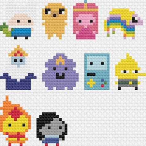 Lumpy Space Princess Pixel Art, Cross Stitch Patterns Adventure Time, Princess Bubblegum Pixel Art, Cross Stitch Characters, Adventure Time Pearler Beads, Mini Cross Stitch Patterns Free Charts, Adventure Time Perler Bead Patterns, Minecraft Cross Stitch Pattern, Marceline Pixel Art