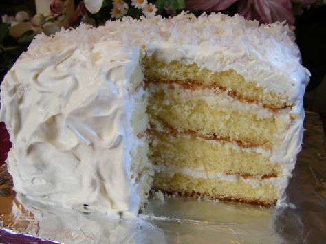 Coconut Sour Cream Cake Pinned for Joanna!!  This. Is. Awesome. Cream Coconut Cake, Coconut Sour Cream, Sour Cream Coconut Cake, Passion Cake, Coconut Pineapple Cake, Passionfruit Curd, Coconut Cream Cake, White Chocolate Cake, Coconut Cake Recipe