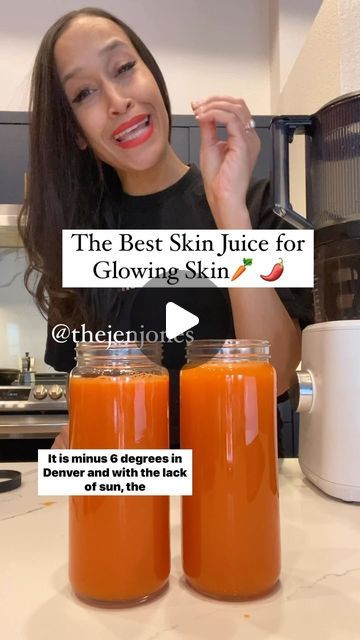 Jen Jones | Plant-Based Queen on Instagram: "Glowing skin juice by @thejenjones let’s goo!!! The Winter is tough for everyone’s skin so let’s take care of it from the inside out! Hydrating juices, herb steams, gua sha for rejuvenating the skin/lifting and of course @nevell_skin coffee oil! Grab your bottle of my coffee oil for glowing skin! Read all of the 5 star reviews on nevellskin.com link in bio. Juicer I am using is the Nama J2 juicer! Use JENJONES10 at namawell.com link in bio! Are you following @dontforgetthecinnamon_ ??? Merch drop coming soon! Glass jars and camu camu are on my Amazon storefront. Link in bio! Recipe: Organic 10 carrots 2 yellow peppers 2 oranges Small knob of ginger 1 tsp camu camu each juice Dash of Ceylon Cinnamon Add coconut water, regular water (j Juice For Skin And Hair, Juice For Clear And Glowing Skin, Carrot Juice For Glowing Skin, Skin Clearing Juice, Glow Juice Recipe, Glowing Skin Juice Recipe, Clear Skin Juice Recipe, Hydrating Juices, Easy Juicing Recipes For Beginners