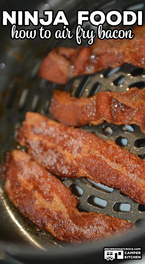 Are you wondering how to air fry bacon in the Ninja Foodi? Air Frying Bacon in the Ninja Foodi is one of our favorite ways to make bacon for breakfast or recipes. Air Fry Bacon, Ninja Cooking System Recipes, Make Bacon, Breakfast Crockpot Recipes, Ninja Recipes, Air Fry Recipes, Crockpot Breakfast, Air Fryer Recipes Chicken, Air Fryer Dinner Recipes