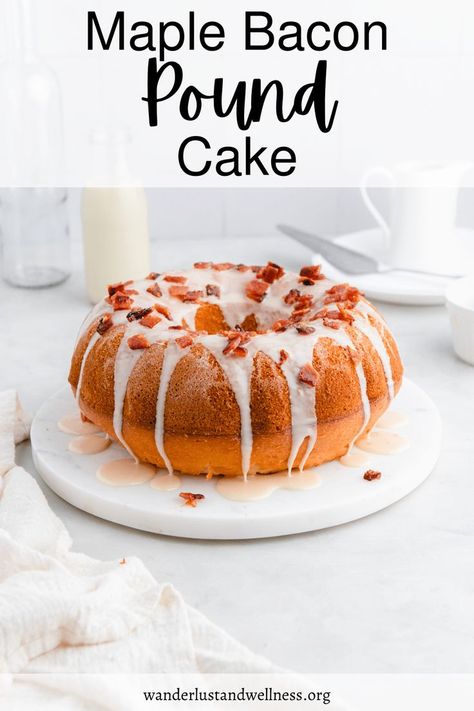 Why not make this Maple Bacon Pound Cake? It's the perfect way to make an amazingly sweet dessert with just a little bit of salty kick! Maple Bacon Cake, Bacon Cake, Brown Sugar Pound Cake, Bundt Cake Pan, Maple Bacon, Pound Cake Recipes, Delicious Dishes, Foodie Recipes, Easy Cake Recipes