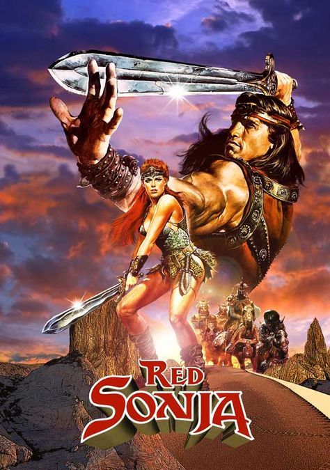 Bad Movie. Awesome Poster Red Sonja Movie, Brigitte Nielsen, Arnold Schwarzenegger Movies, Avengers Film, Heroic Fantasy, Conan The Barbarian, Red Sonja, Adventure Movies, Movie Poster Art