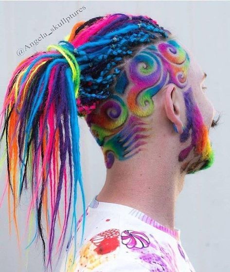 Shaved Hair Designs, Rainbow Hair Color, Creative Hair Color, Wacky Hair, Hair Tattoos, Creative Hairstyles, Rainbow Hair, Shaved Hair, Cool Hair Color