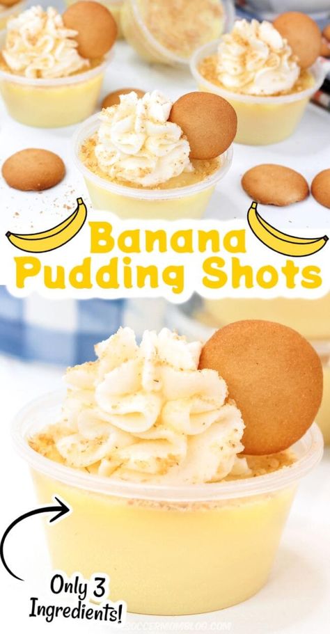 Banana Shots Alcohol, Banana Pudding Shots Alcohol, Banana Pudding Moonshine Recipes, Rum Shots Recipes, Alcoholic Snacks, Banana Rum Recipes, Pudding Shots Alcoholic, Banana Pudding Shots, Pudding Shot Recipes