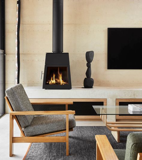 Modern designer fireplaces and wood heaters | Oblica Melbourne Shaker Fireplace, Mid Century Fireplace, Wood Heaters, Modern Wood Burning Stoves, Seeking Peace, Gum Trees, Wood Stove Fireplace, Wood Heater, Freestanding Fireplace