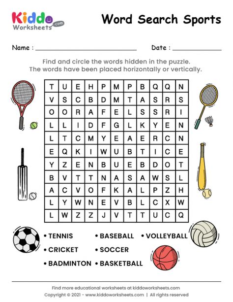 Sports Word Search, Kids Exercise Activities, Word Puzzles For Kids, Sports Activities For Kids, Kids Word Search, Free Printable Word Searches, Printable Sports, Bingo Sheets, Health Words