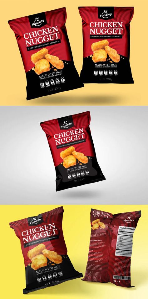 Chicken Nugget Packaging Design AI, EPS Packaging Design Template, Frozen Food Packaging, Advertising Design Inspiration, Product Sticker, Modern Fonts Free, Chicken Snacks, Food Box Packaging, Packaging Template Design, Packaging Template