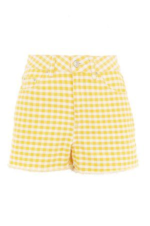 Yellow Drawing, Shorts Highwaist, Highwaist Shorts, Royal Blue T Shirt, Yellow Clothes, Yellow Gingham, Gingham Shorts, Shorts High Waisted, High Waisted Jean Shorts