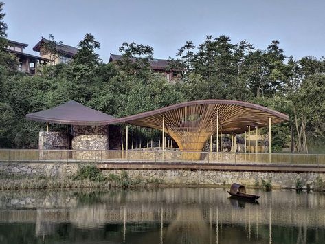 Tea Pavilion in Return Village / WISTO DESIGN Tea Pavilion, Elegant Landscape, Sainte Chapelle Paris, Pavilion Architecture, Rural Lifestyle, Bamboo Structure, Bamboo Architecture, Landscape Structure, Pavilion Design