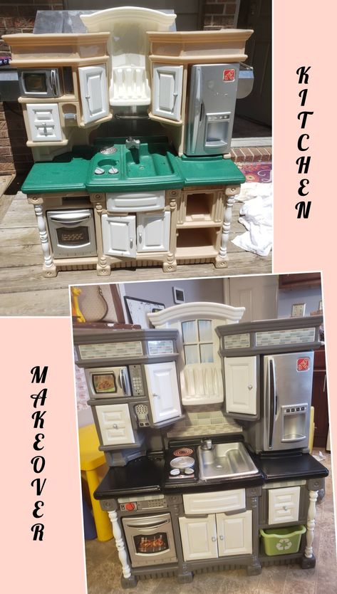 Paint Plastic Play Kitchen, Play Kitchen Makeover Step 2, Step2 Kitchen Makeover, Plastic Toy Kitchen Makeover, Diy Toy Makeover, Step 2 Play Kitchen Makeover, Diy Play Kitchen Makeover, Step 2 Kitchen Makeover, Plastic Play Kitchen Makeover