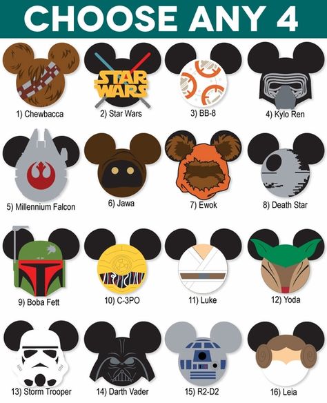 Mickey Heads: Star Wars Die Cuts Star Wars Mickey, Star Wars Cookies, Images Disney, Pink Head, Name Frame, Precious Gift, Mickey Head, Mickey Mouse Ears, Disney Ears