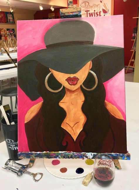 Easy Black Art Painting, Black Women Paintings Easy, Painting With A Twist Ideas, Diy Sip And Paint, Paint Night Ideas, Sip And Paint Ideas, Twist Ideas, Painting With A Twist, Sip And Paint