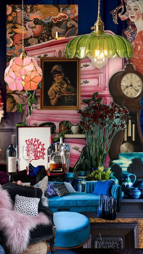 Eclectic Color Palette Mood Boards, Maximalist Mood Board, Eclectic Mood Board, Vintage Eclectic Aesthetic, Eclectic Interior Design Luxury, Eclectic Gallery Wall Ideas, Cozy Eclectic Home, Apartment Color Palette, Vintage Eclectic Wedding