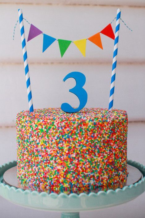 Cake Sprinkles, Cake Bunting, Rainbow Parties, Circus Birthday Party, Number Three, Number Cake, Rainbow Birthday Party, Carnival Birthday Parties, Carnival Birthday