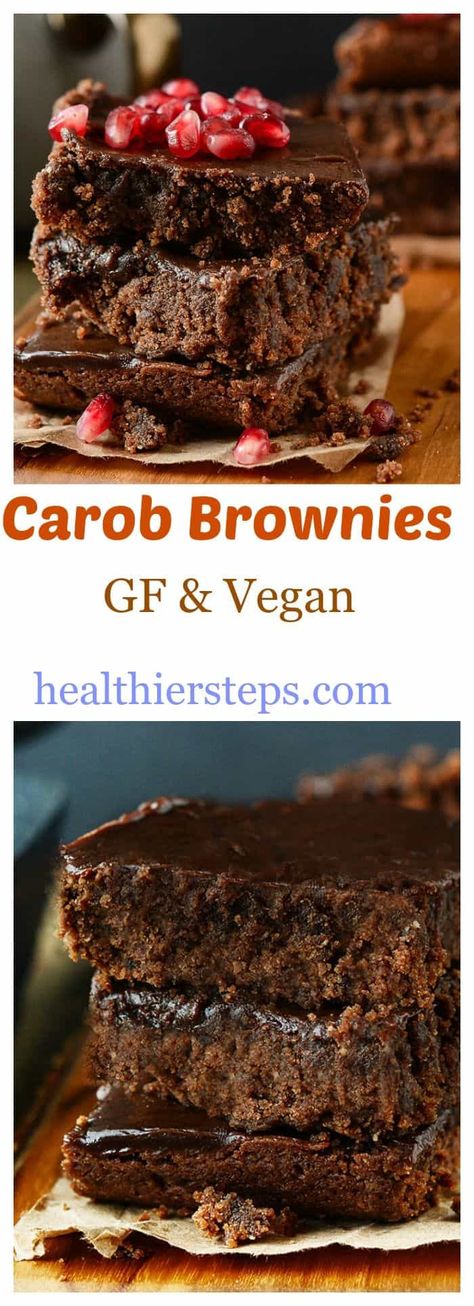 Vegan Carob Brownies - Healthier Steps Carob Brownies, Carob Recipes, Best Vegan Desserts, Coconut Dessert, Vegan Gluten Free Desserts, Vegan Brownies, Brownie Desserts, Best Gluten Free Recipes, Healthy Treat