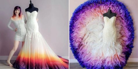 Artist airbrushes wedding dresses to create one-of-a-kind gowns - Insider Canvas Bridal, Old Gowns, Cheap Backyard Wedding, Ombre Wedding Dress, Fall Ombre, Ombre Wedding, Ombre Dress, Bubble Dress, Wedding Dresses Photos