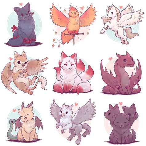 Naomi Lord Art’s Instagram post: “✨🌸 I’ve drawn all these mythical creatures before but I can’t help but think I must have missed a few! So I was thinking of starting this…” Cute Mythical Creatures, Animal Fusion, Naomi Lord, Creature Fantasy, Cutee Animals, Dragon Phoenix, Cute Kawaii Animals, Mythical Animal, Cute Fantasy Creatures