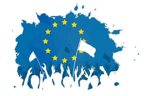 Crowd with European Union flag by Albert Does Stuff on @creativemarket European Union Aesthetic, European Drawing, Bike Mural, Hogwarts Painting, European Union Flag, Refugees Art, Mold Art, Union Logo, European Flags