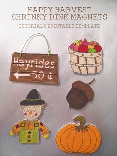 Make Shrinky Dink Magnets in fun autumn characters! Tutorial and Printable Template from @Kikiverde Shrinky Dink Ideas Templates, Shrinky Dink Templates, Shrinky Dink Ideas, Spooky Food, Happy Harvest, Shrink Art, Shrinky Dink, Autumn Crafts, Fall Projects