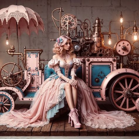 Kawaii Steampunk Style #aiartofinstagram #aiart #aiartwork #aigeneratedart #aiartcommunity #steampunkstyle #steampunk #kawaii #aesthetic #aiphotography #digitalart #digitalphotography #digitalekunst #dalle3 #newmediaart #openai #digitalphotoart Pink Steampunk Aesthetic, Pastel Steampunk, Steampunk Photoshoot, Pink Steampunk, Steampunk Princess, Steampunk Dresses, Vintage Store Ideas, Steampunk Photography, Steampunk Lady